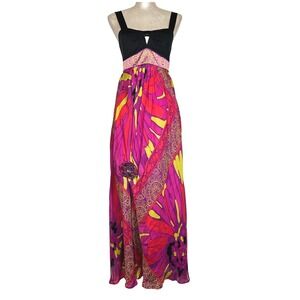 Hale Bob Women's Silk Maxi Dress Pink Yellow Floral Boho‎ Small